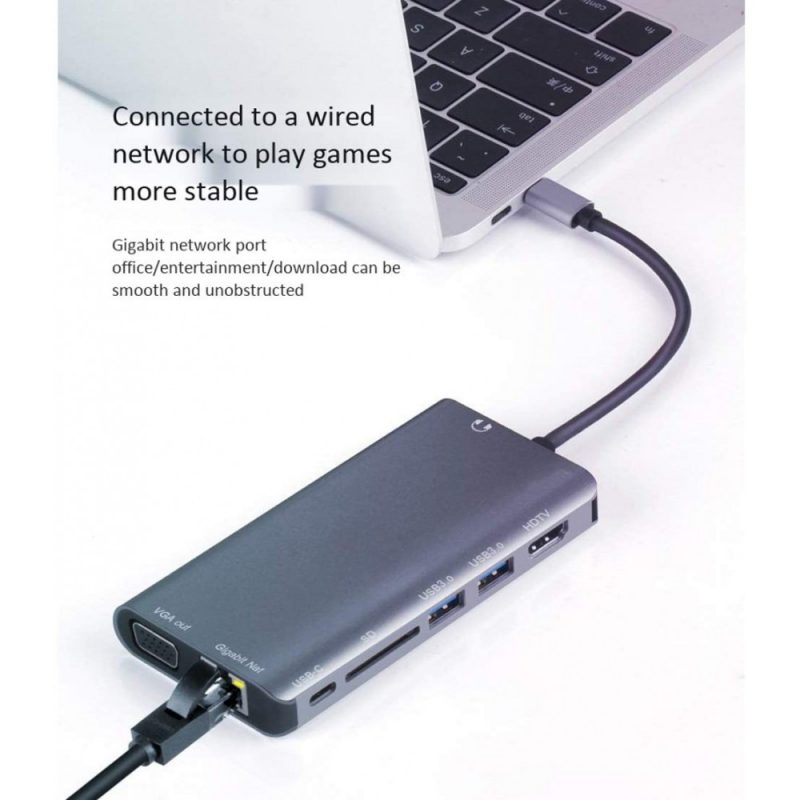 DrPhone HB8 USB C Hub - 8 in 1 - USB3.0x2 + HDMI 4K /VGA 1080P+Jack 3.5+Gigabit Network LAN + Type-C(Pd) 87W - Afbeelding 12
