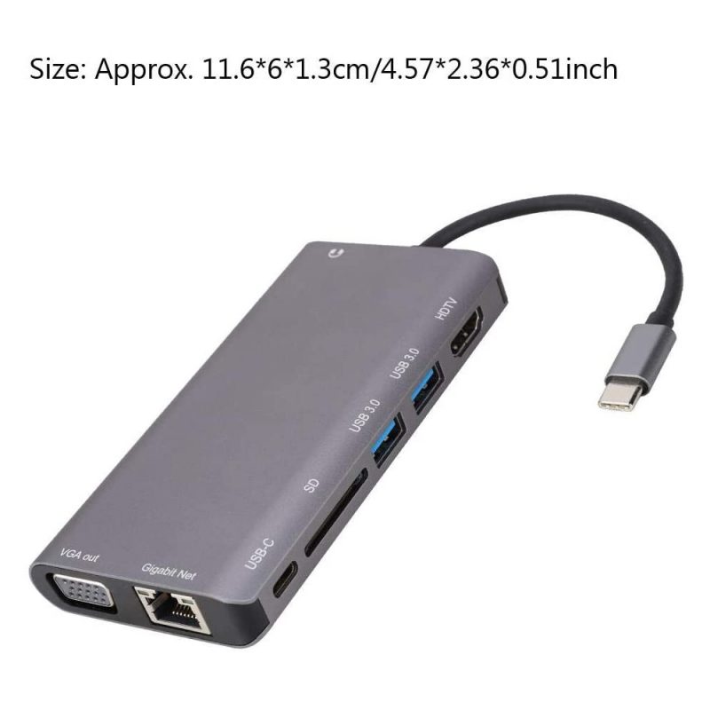 DrPhone HB8 USB C Hub - 8 in 1 - USB3.0x2 + HDMI 4K /VGA 1080P+Jack 3.5+Gigabit Network LAN + Type-C(Pd) 87W - Afbeelding 15