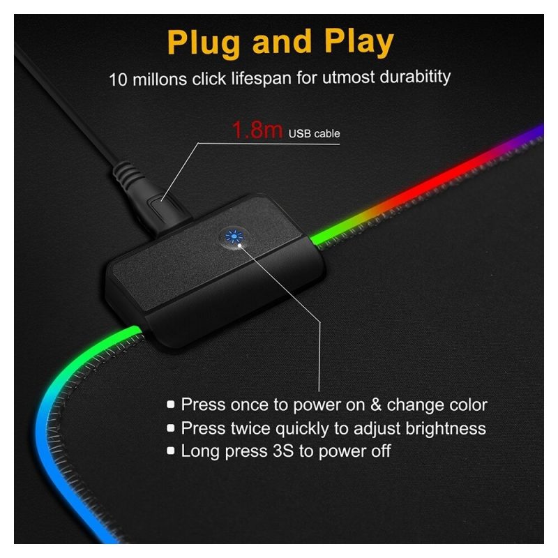 DrPhone QWR Muismat – 300x800x4mm - Muismat – RGB LED Verlichting – Gaming – Anti-Slip - Waterproof - Mousepad – Extra groot - Afbeelding 2