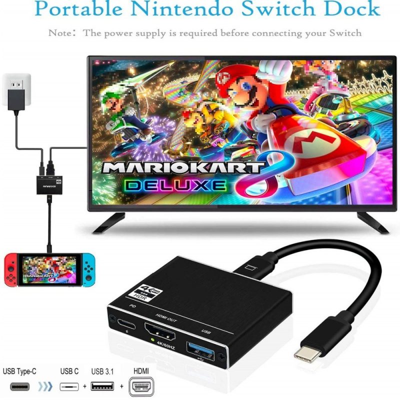 DrPhone THD3 - USB-C HUB - Type-C naar HDMI 4K 60Hz - 100Hz - Power Delivery (PD) 100W Opladen & USB 3.0 Adapter voor o.a MacBook/Nintendo Switch/Dell/Dex/HP - Afbeelding 3