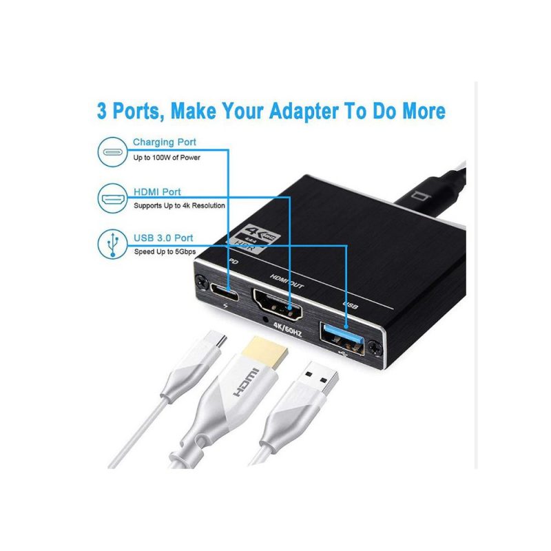 DrPhone THD3 - USB-C HUB - Type-C naar HDMI 4K 60Hz - 100Hz - Power Delivery (PD) 100W Opladen & USB 3.0 Adapter voor o.a MacBook/Nintendo Switch/Dell/Dex/HP - Afbeelding 5