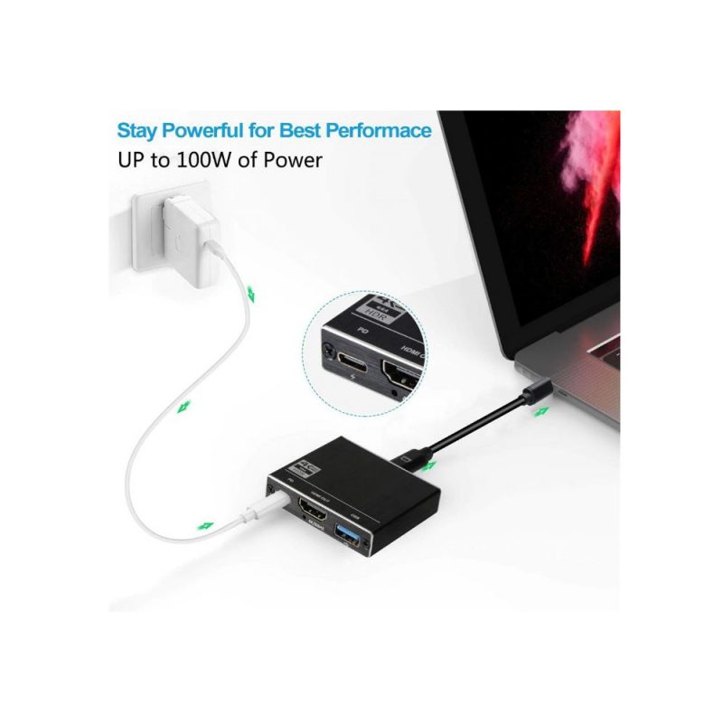 DrPhone THD3 - USB-C HUB - Type-C naar HDMI 4K 60Hz - 100Hz - Power Delivery (PD) 100W Opladen & USB 3.0 Adapter voor o.a MacBook/Nintendo Switch/Dell/Dex/HP - Afbeelding 6