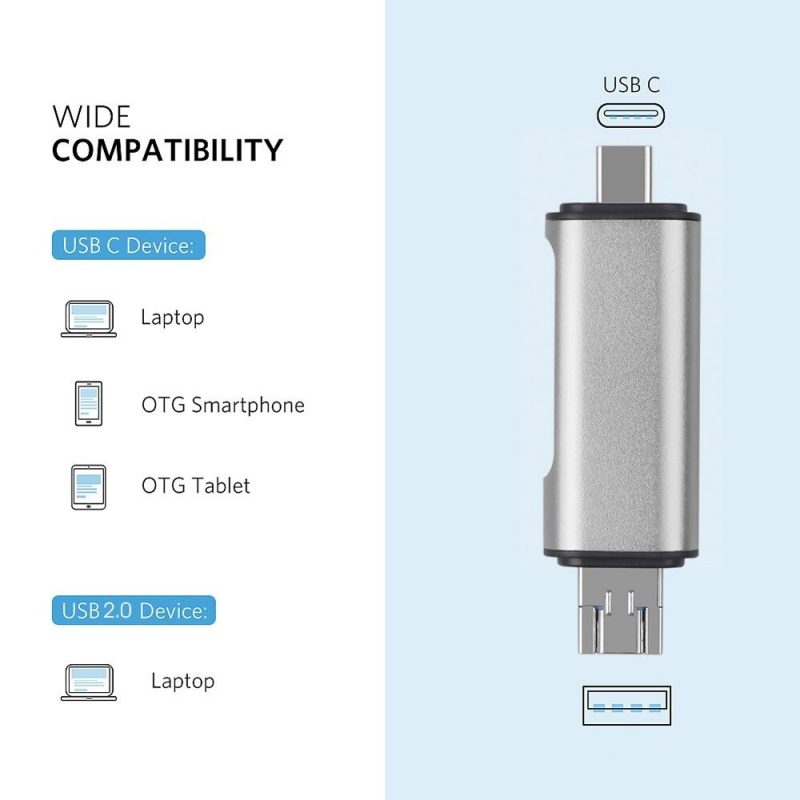 DrPhone ChromeX1 OTG Aluminium USB-C HUB Adapter Kaartlezer Cardreader Type C Hub / USB 3.0 /Micro USB /OTG Micro SD / SD - Afbeelding 4