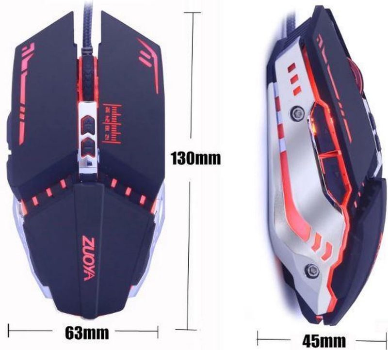 Elementkey ZUOYA - 3D Gaming Muis Verstelbaar 3200 DPI - Bedraad - 6 Knoppen Optische USB Game Muis - 1.5 Meter - Zilver - Afbeelding 8