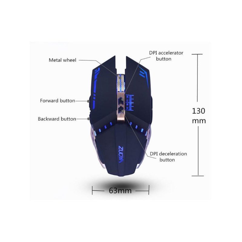 Elementkey ZUOYA - 3D Gaming Muis Verstelbaar 3200 DPI - Bedraad - 6 Knoppen Optische USB Game Muis - 1.5 Meter - Zilver - Afbeelding 7