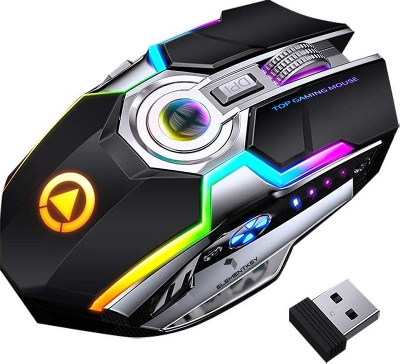 Elementkey DML4 Draadloze USB 2.4Ghz Gaming Muis met RGB verlichting- Stille Ergonomische muis met metalen scroller - Zwart - Afbeelding 2