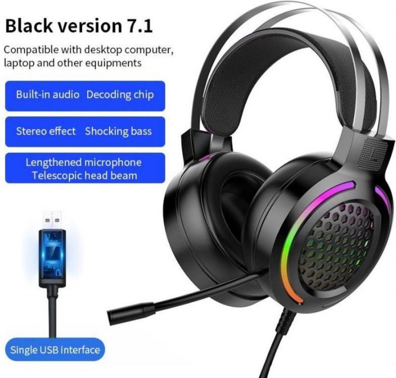 Elementkey GH10 Gaming Headset met RGB - 7.1 Surround Sound met ruis onderdrukkende microfoon – Koptelefoon voor o.a PS4/PS5/GamePC/Computers & Laptops - Afbeelding 9