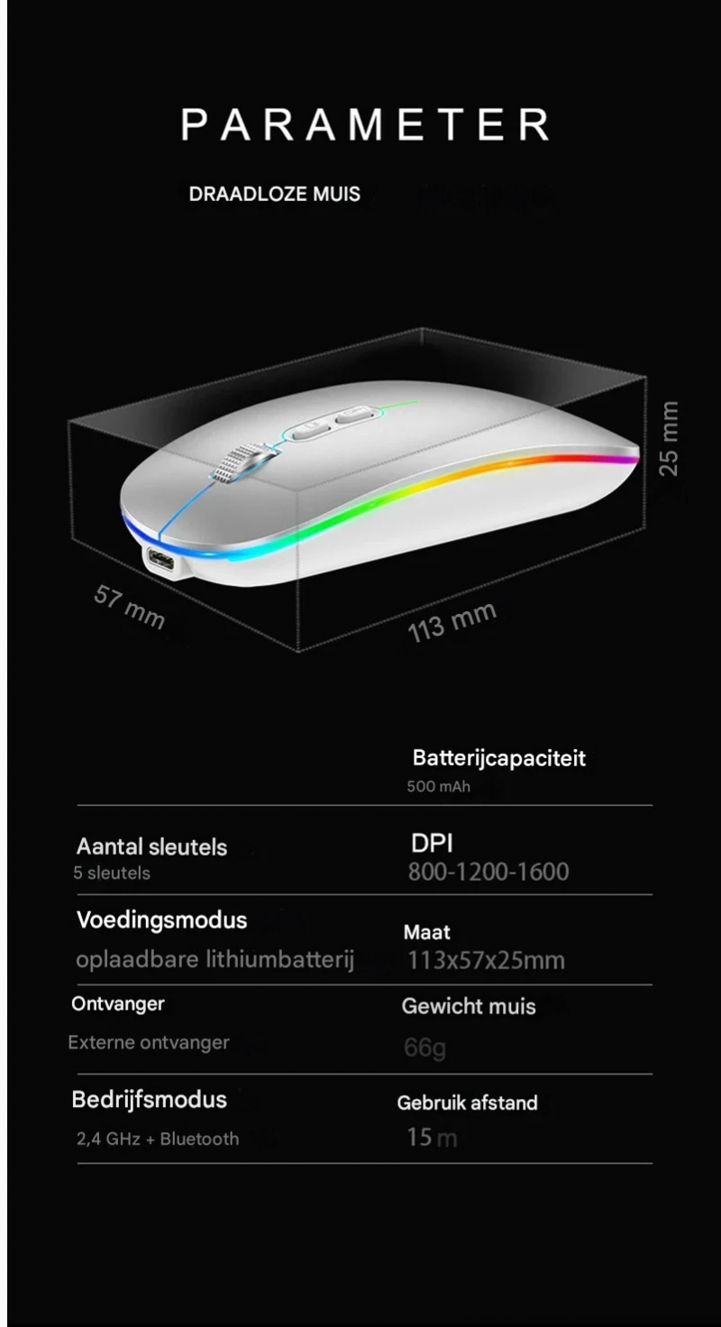 Elementkey MIJIA Dual Mode Draadloze Muis – Bluetooth + 2.4G, Oplaadbaar, Stil en 1600 DPI - Metalen Scrollwiel Comfort - Grijs - Afbeelding 9