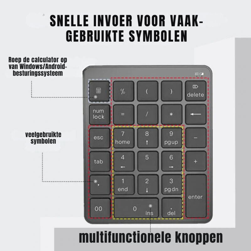 Elementkey UNK2 Numeriek Bluetooth Toetsenbord - 28 toetsen–  Aluminium – Multi toetsen – Scissor Toetsen – Metal grey - Afbeelding 10
