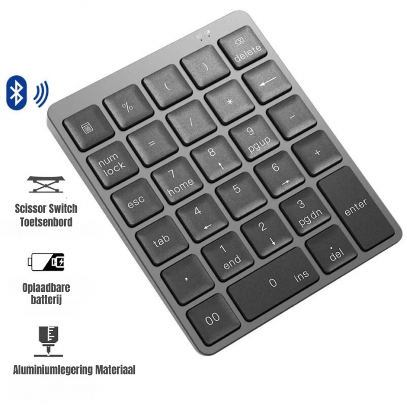 Elementkey UNK2 Numeriek Bluetooth Toetsenbord - 28 toetsen–  Aluminium – Multi toetsen – Scissor Toetsen – Metal grey - Afbeelding 4
