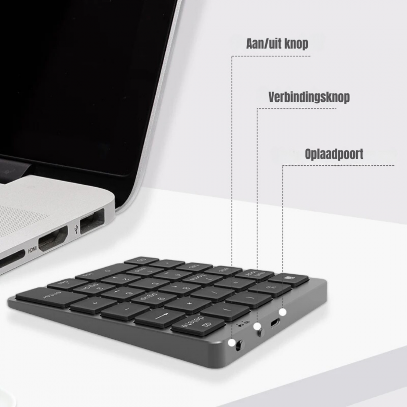 Elementkey UNK2 Numeriek Bluetooth Toetsenbord - 28 toetsen–  Aluminium – Multi toetsen – Scissor Toetsen – Metal grey - Afbeelding 5