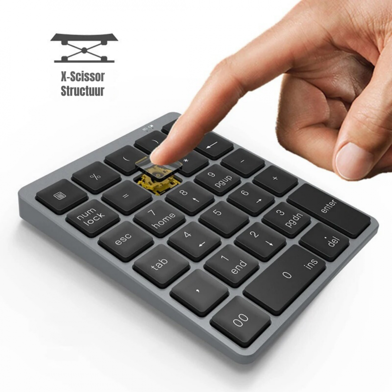 Elementkey UNK2 Numeriek Bluetooth Toetsenbord - 28 toetsen–  Aluminium – Multi toetsen – Scissor Toetsen – Metal grey - Afbeelding 6