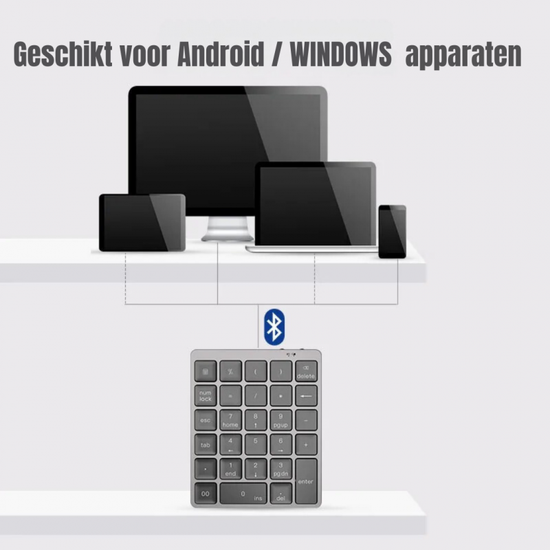 Elementkey UNK2 Numeriek Bluetooth Toetsenbord - 28 toetsen–  Aluminium – Multi toetsen – Scissor Toetsen – Metal grey - Afbeelding 8
