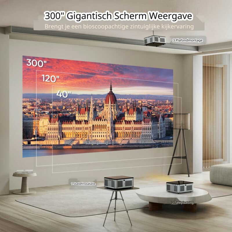Elementkey BeamBurst – 8K LED - 5G WiFi - High End Beamer Projector – 700 ANSI Lumen – Bluetooth 5.1 - Home Theater - 300 Inch – Android System - Zilver - Afbeelding 4