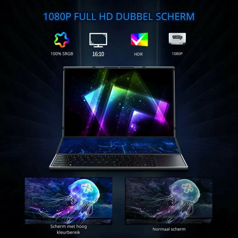 Elementkey TrueVision - Dubbele Scherm Laptop - 2 in 1 - Intel i9 10980HK - 64GB ram - 1000GB SSD - Windows 11 Pro - Afbeelding 4