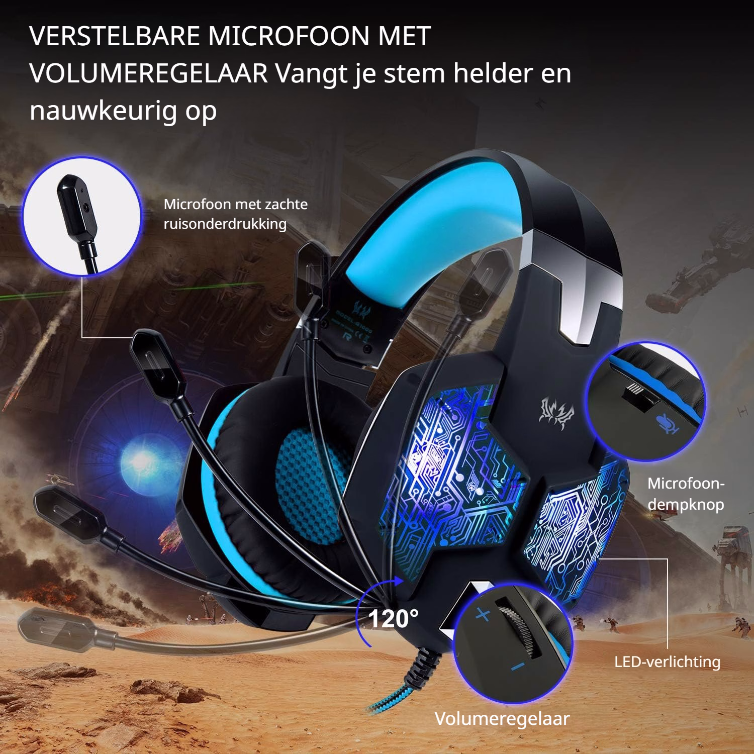 Elementkey ApexWave2 Gaming Headset – 50mm Drivers – Noise Reduction Microfoon – LED Verlichting – Volume & Mute Control – 3.5mm + USB – Zwart/Groen - Afbeelding 4